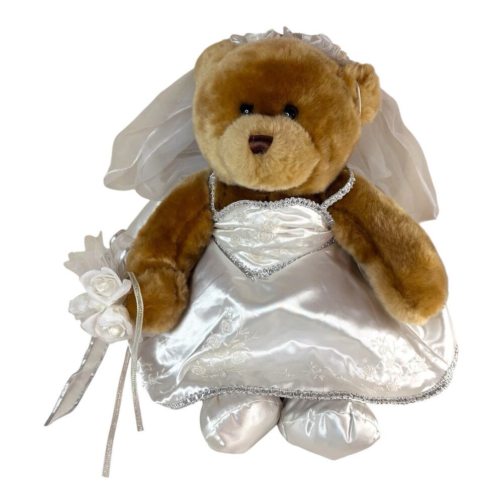 Vintage "Build a Bear" Wedding Gown Bride Teddy Bear Stuffed Plush Brown Retired